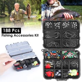 188PCS Fishing Accessory Kit - Includes Hooks, Sinker Weights, Lures, Swivels & More, Premium Corrosion-Resistant Material with Tackle Box for Easy S